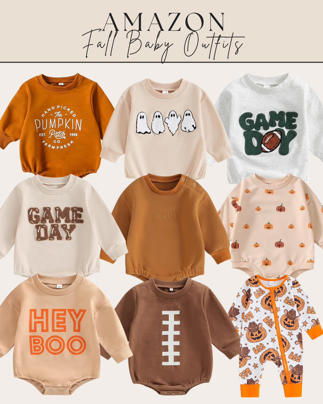Obsessed with these neutral fall baby finds 🍂👶

This bubble romper roundup is perfect for football games, pumpkin patches, and all the cozy October days ahead 🏈🎃

Linked the sweetest picks for your little boo! 🤎🛍️ 

 #LTKHalloween #LTKSeasonal #LTKBaby