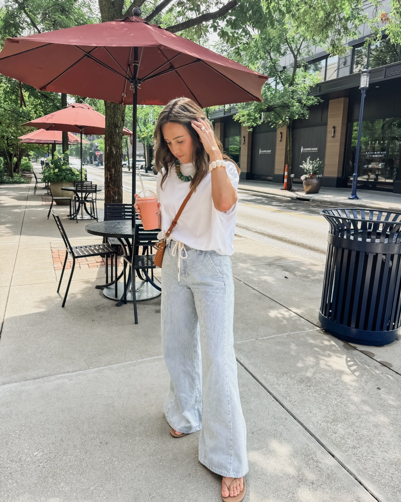 Love the stripes on these wide leg jeans. Such a cute, easy fit. XS here. I’m 5’3”
XS tee. Linked exact & similar. 
Drew’s skort / XS in pastel peach 
XS tee for Drew

#LTKootd #LTKmomlife #LTKSeasonal