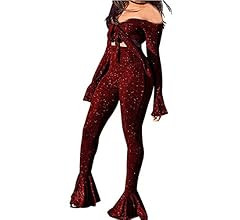 SeNight Women Sparkly Jumpsuits Sexy Long Sleeve Elegant Mock Neck Shiny Straight Long Pants Rompers | Amazon (US)