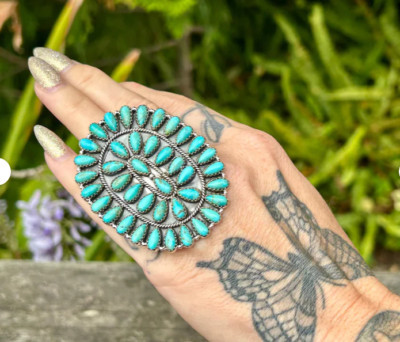 Turquoise Cluster Ring, Kingman Turquoise Cluster Ring, Big Statement | eBay US