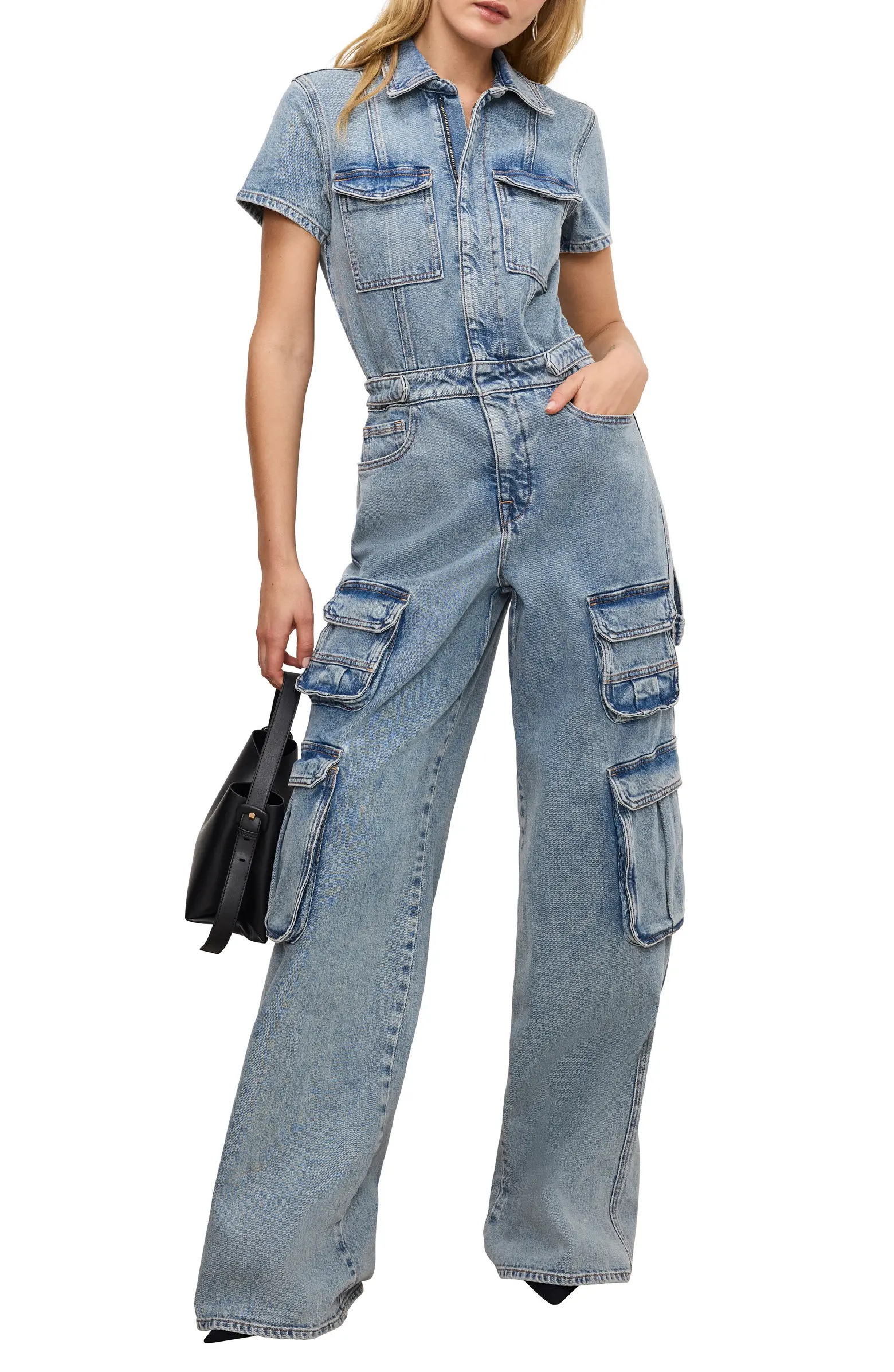 Fit For Success Denim Wide Leg Cargo Jumpsuit | Nordstrom