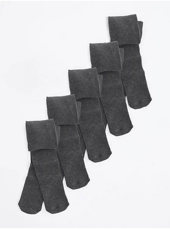 Dark Grey Super Soft Cotton Rich Tights 5 Pack | George