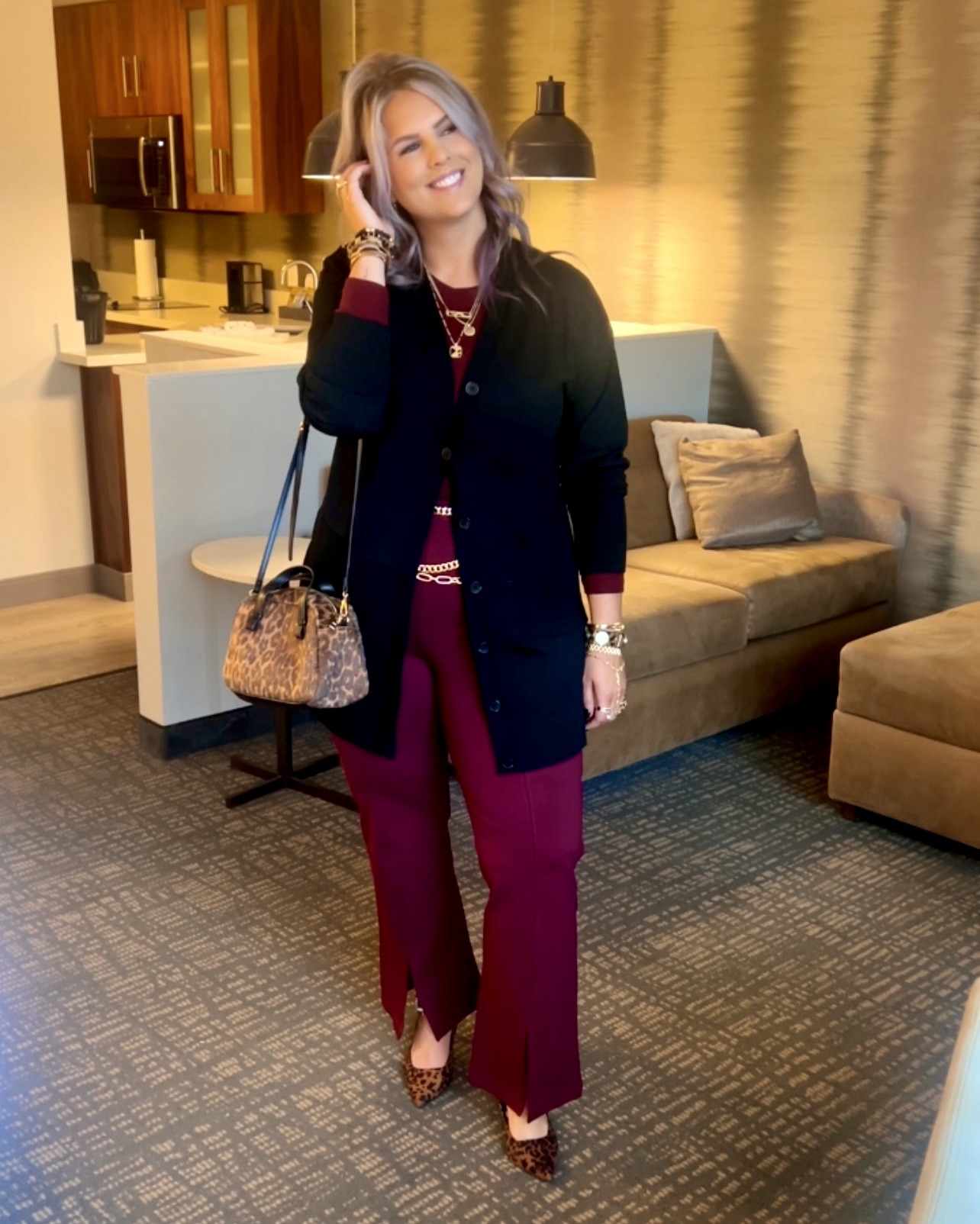 ✔️Black tunic cardigan with buttons 〰️ size large (TTS)
✔️Leopard crossbody bag with gold accents and it’s furry!
✔️Leopard pointed toe pumps with perfect heel height 〰️ TTS 
✔️Gold chain belt •• older from @express 〰️ linked similar 
✔️Maroon fitted long sleeve tee •• older from @targetstyle 〰️ linked similar    
✔️Leopard bracelets •• older from @victoriaemersondesign 〰️ linked similar  〰️ size 
✔️Maroon ponte flare pants with split hem •• older from @walmartstyle 〰️ linked similar

#walmart #walmartfashion #walmartstyle  walmart fashion, walmart style, walmart outfit, walmart look, walmart fashion, found it at walmart, walmart fashion finds, walmart summer, walmart winter, walmart fall, walmart spring, walmart new arrivals, walmart outfit, walmart outfit inspo, walmart outfit inspiration, walmart curves, walmart curvy, curvy walmart, midsize walmart, walmart midsize, walmart ootd, walmart shopping, new at walmart  #workwear #work #office #professional #businesscasual business casual, work outfit, work outfit ideas, office outfit, office outfit ideas, workwear outfit, workwear style, workwear fashion, workwear inspo, workwear inspiration, work look, office look, office, office outfit, office outfit inspo, office outfit inspiration, wear to work, work clothing, work clothes, wear to work clothes, office style, work style, office fashion, slacks, trousers, professional style, professional outfit, interview outfit, interview outfit ideas, interview look, dress pants, workwear pants, work pants, blouse, blazer, button down, button up, skirt, dress #under20 #under30 #under40 #under50 #under60 #under75 #under100 #affordable #budget #inexpensive #size14 #size16 #size12 #medium #large #extralarge #xl #curvy #midsize #pear #pearshape #pearshaped budget fashion, affordable fashion, budget style, affordable style, curvy style, curvy fashion, midsize style, midsize fashion 

#LTKFindsUnder50 #LTKMidsize #LTKWorkwear