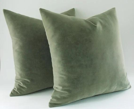 Set of 2 / Luxury Velvet Cotton Moldy Green Pillow Covers / | Etsy | Etsy (US)