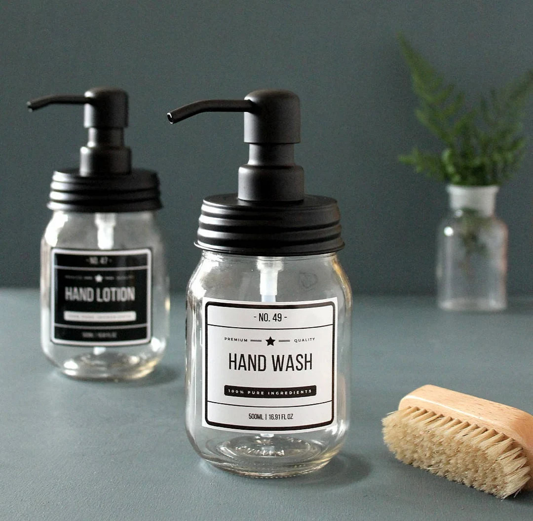 Black Mason Jar Soap, Lotion Dispenser Pump Bottle, Refillable With Designer Label Dish Soap, Eco... | Etsy (CAD)