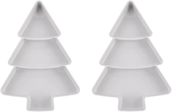 MHFOOU 2Pcs Christmas Tree Shaped Dish Plate, Plastic Divided Appetizer Serving Tray, 3 Compartme... | Amazon (US)