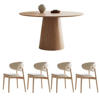 Round Dining Table, Natural Wood Cream Style | Wayfair North America