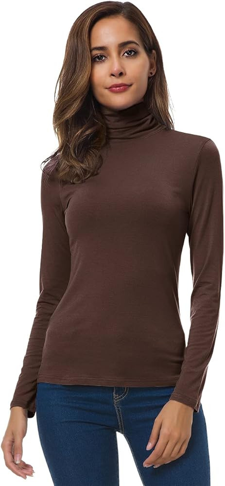 Women Long Sleeve Turtleneck Slim Fitted Based Layer Lightweight Active Shirt Pullover Tops | Amazon (US)