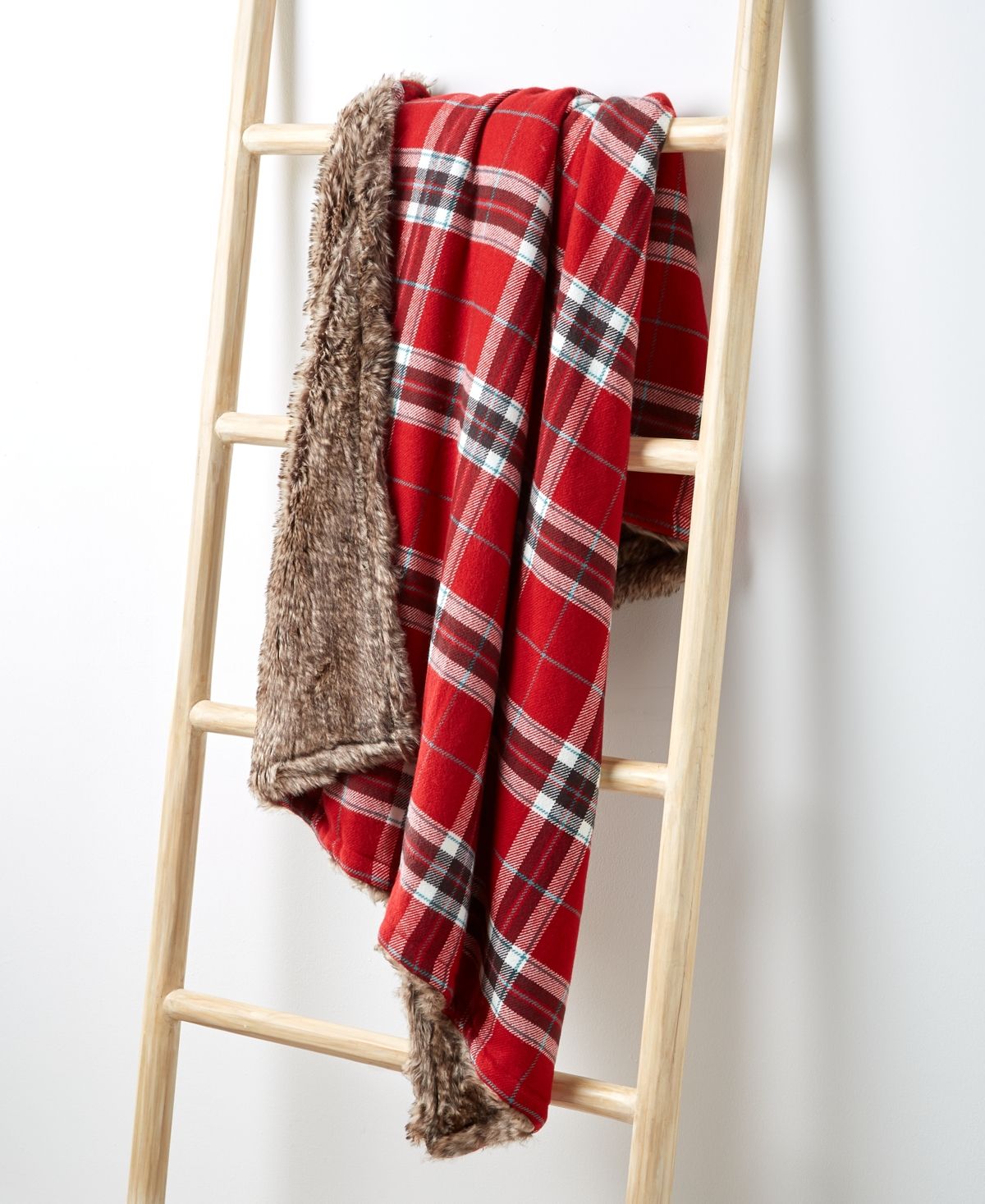 Martha Stewart Collection Plaid Flannel Reverse to Faux Fur Throw, 50" x 60", Created For Macy's Bed | Macys (US)