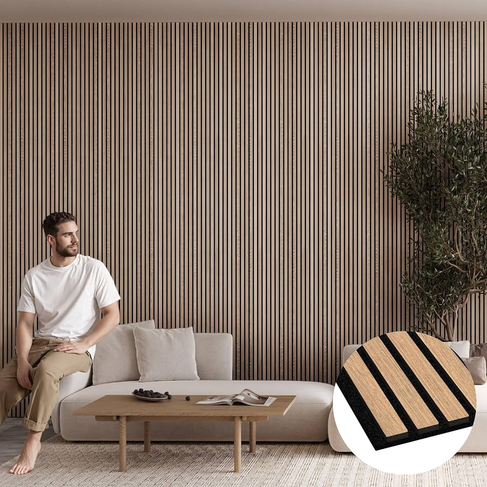 Bark & Bole Oak Luxury Wood Slat Veneer Wall Panel 94.49” x 12.6” Interior Decor Sound Absorp... | Amazon (US)