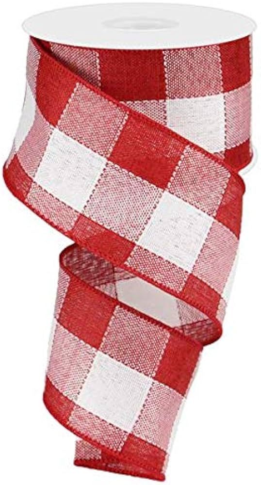 Woven Check Wired Edge Ribbon - 10 Yards (Red, White, 2.5") | Amazon (US)