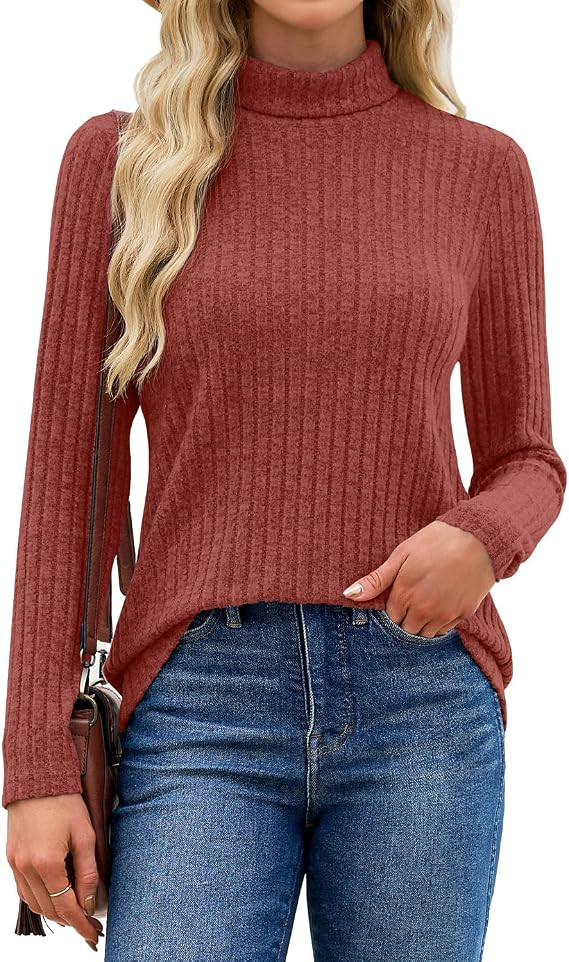 JUSTFASHIONNOW Women's Mock Turtleneck Tops Ribbed Knit Tunic Shirt | Amazon (US)