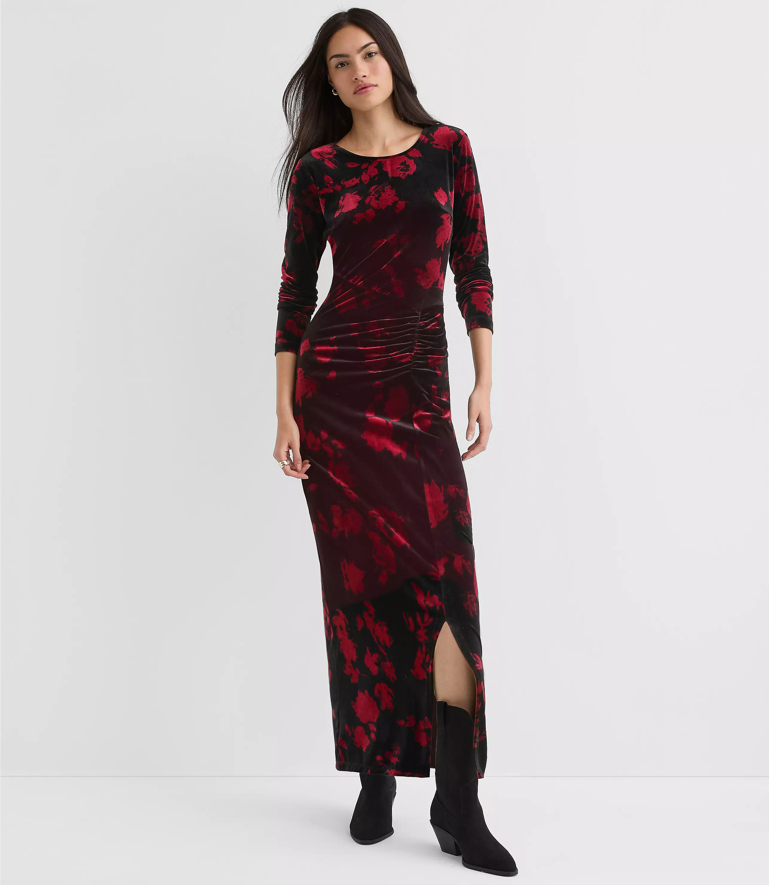Petite Velvet Ruched Midi Dress | LOFT