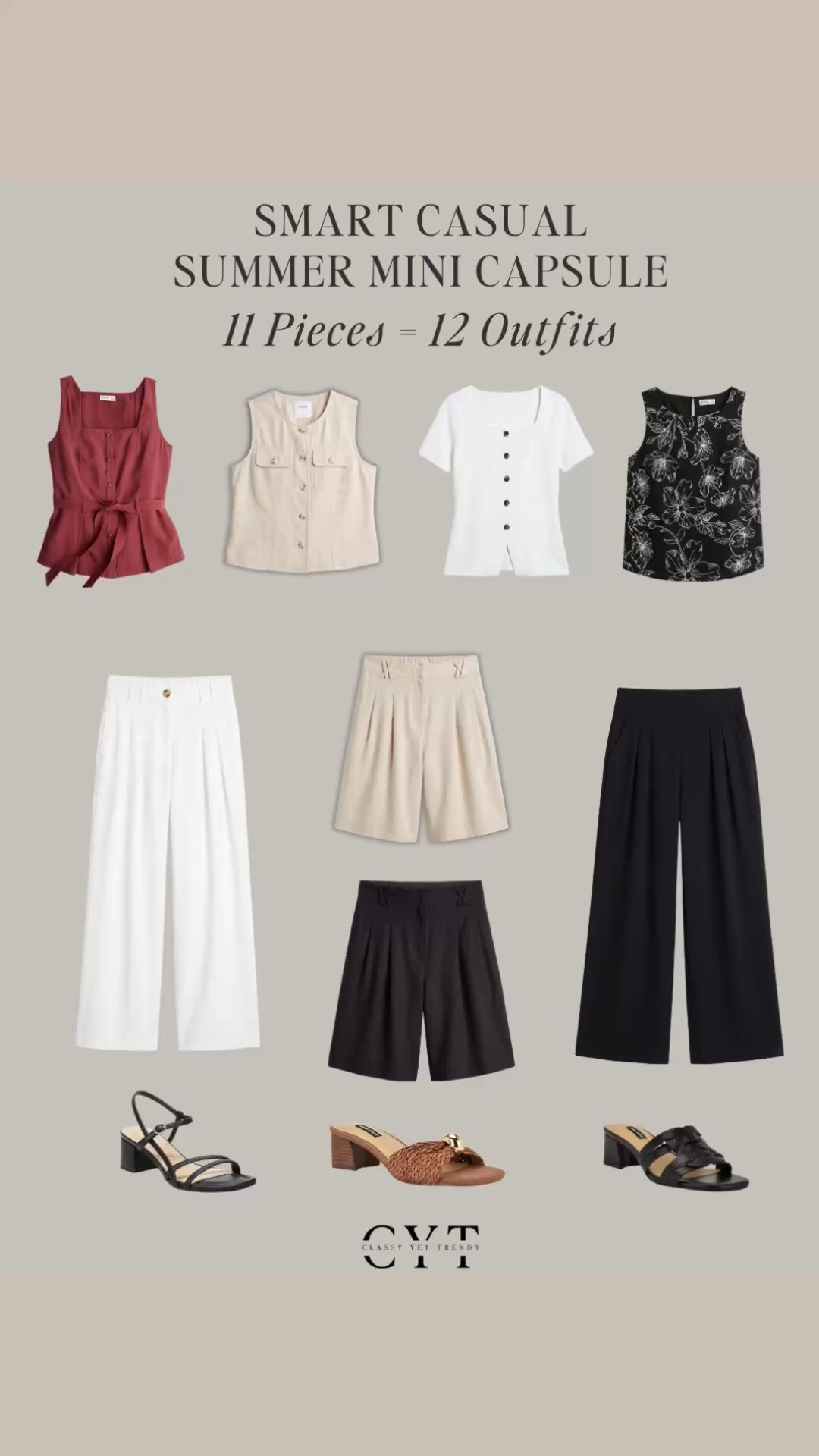 Smart Casual Summer Mini Capsule: 11 Pieces, 12 Outfits ☀️ Shop everything at @kohls 🎉 Color palette of black, white flax and brick red.  Everything coordinates for lots of outfit combinations!  Make even more outfits by adding pieces from your closet! ✔️  #kohls #kohlspartner #kohlsfinds

#howtostyle #whattowear #summeroutfit 

 