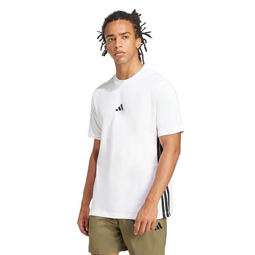 adidas Men's Essentials 3-Stripes Sportswear T-Shirt, White/Black, X-Large/Tall | Amazon (US)