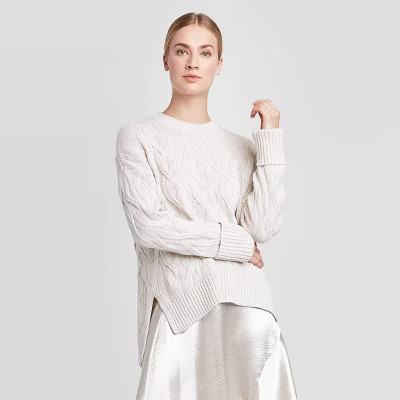 Women's Crewneck Cable Knit Pullover Sweater - Prologue™ Cream | Target