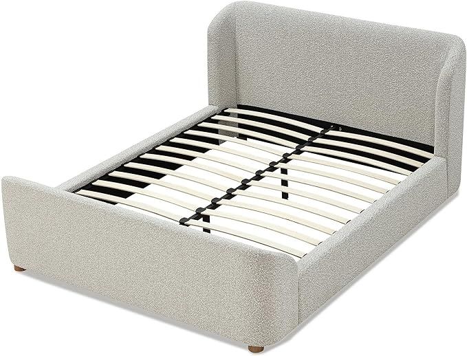 Benjara Kaven California King Platform Bed, Gray Boucle Upholstery, Wingback Design | Amazon (US)