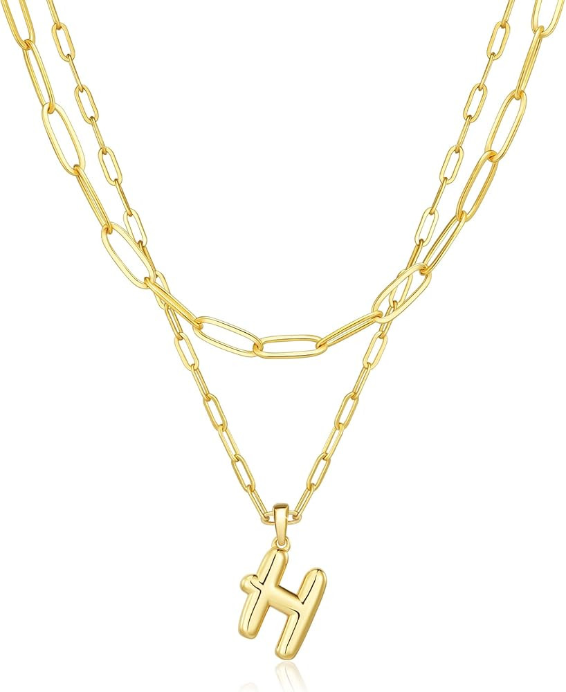 adoyi Gold Necklace for Women Layered Bubble Heart Letter Initial Necklaces for Women Trendy Jewe... | Amazon (US)