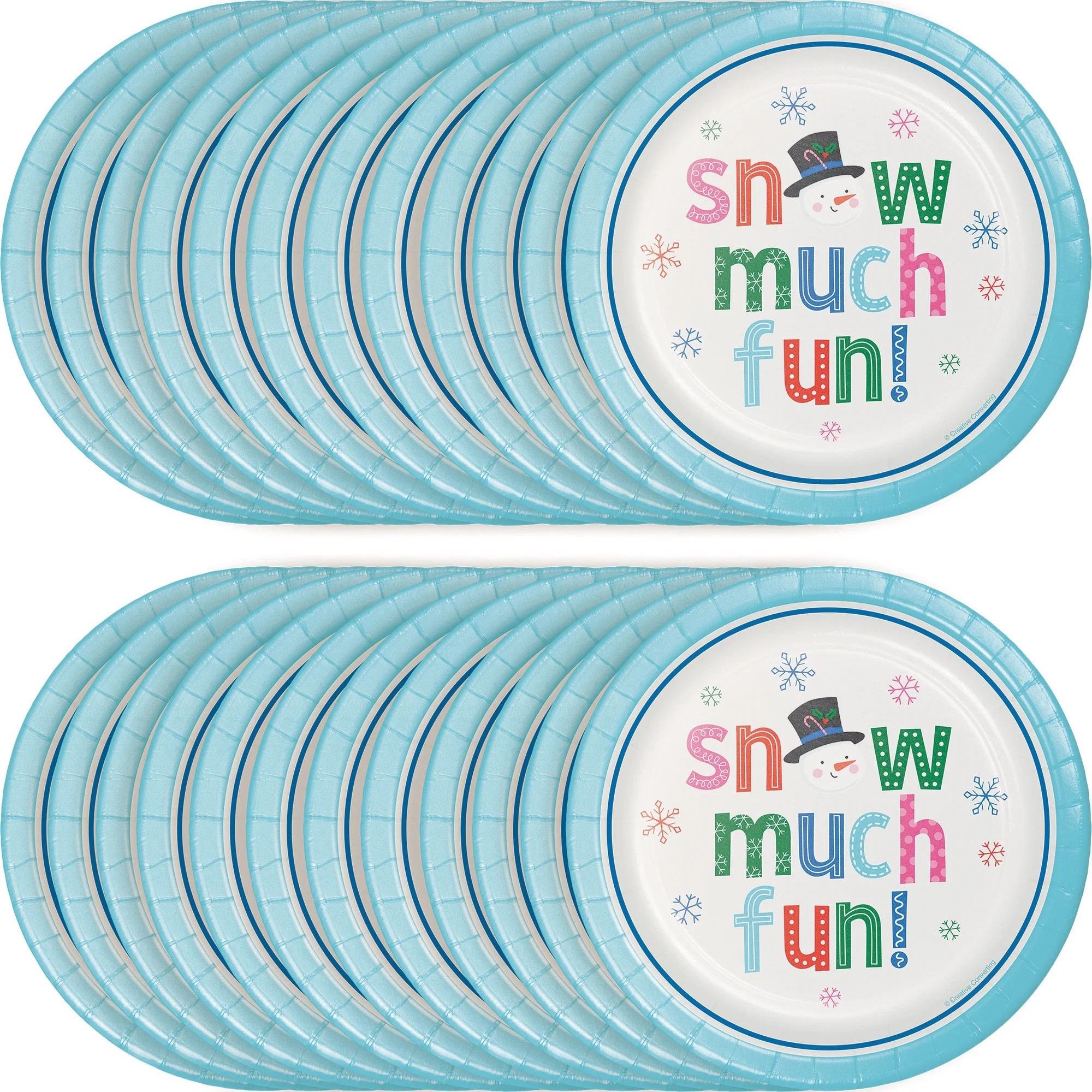 Snowman Snow Much Fun Christmas Disposable Paper Plates, 7", Blue, 24 Count, by Holiday Time | Walmart (US)