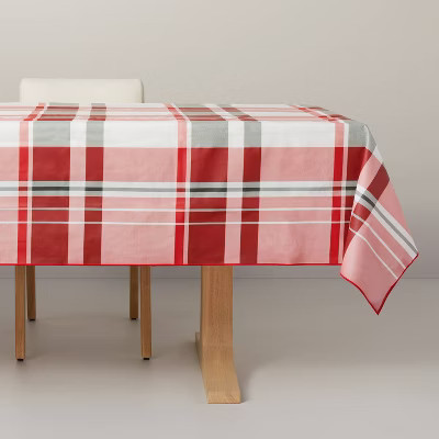60"x84" Festive Plaid Wipeable Rectangular Christmas Tablecloth Red/Green/Cream - Hearth & Hand... | Target