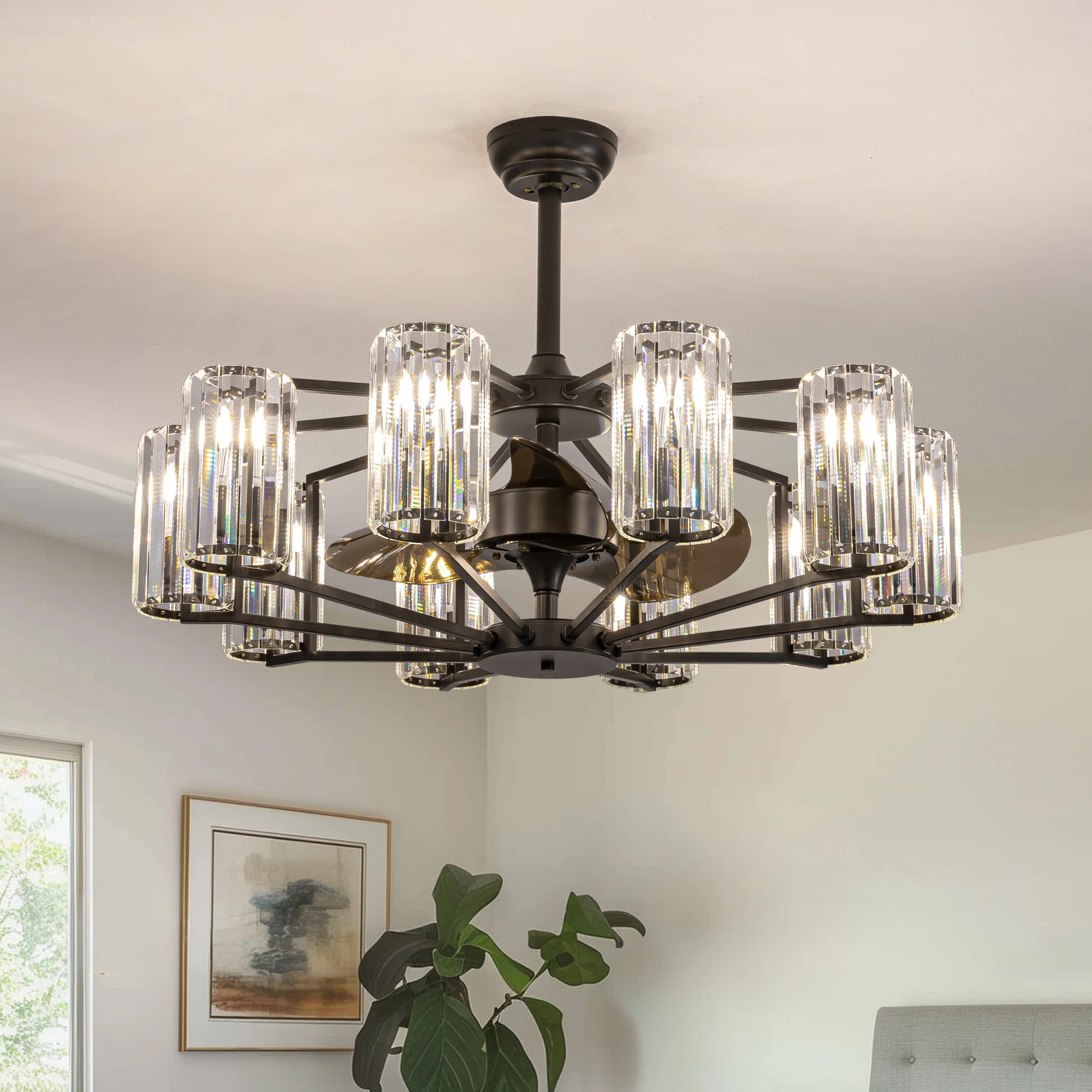 Ferris 35'' 10 - Light Dimmable Crystal Ceiling Fan with Light Kit and Remote Control | Wayfair North America