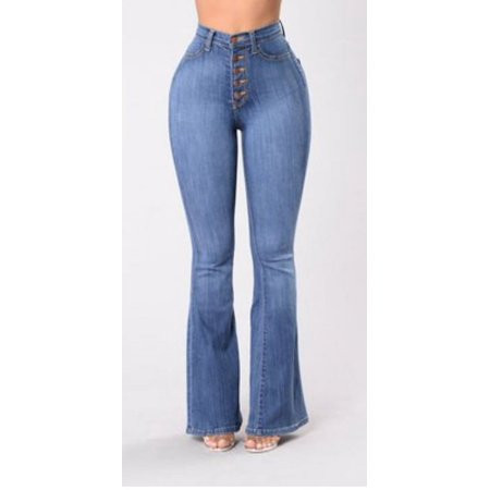 Vibrant Women’s Flare Denim Jeans – High Waisted Button Up Bell Bottom Stretch Classic Flared Pants | Walmart (US)