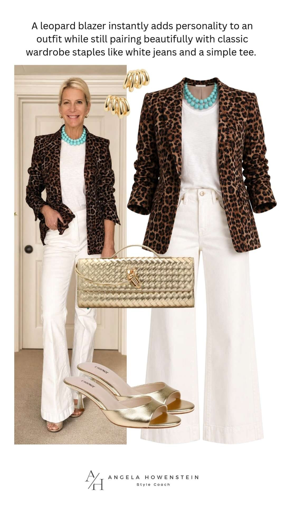 This leopard blazer is the statement piece that elevates even the simplest basics. Paired with white wide leg jeans and a classic tee for a polished look that never goes out of style.

💡 LTK MADE EASY

❤️ Heart = Support my posts
🔖 Save = Get sale & restock alerts
📋 Lists = Keep favorites organized
📲 Share = Send to yourself for later
💬 Comment = Ask me anything 

 #LTKootd #LTKSeasonal #LTKOver40