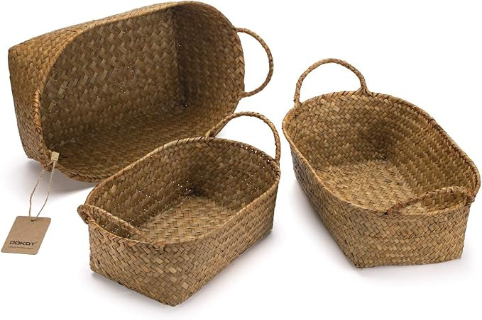 DOKOT Natural Seagrass Storage Baskets with Handles, Hand-Woven Fruit Baskets, Decorative Home Or... | Amazon (US)
