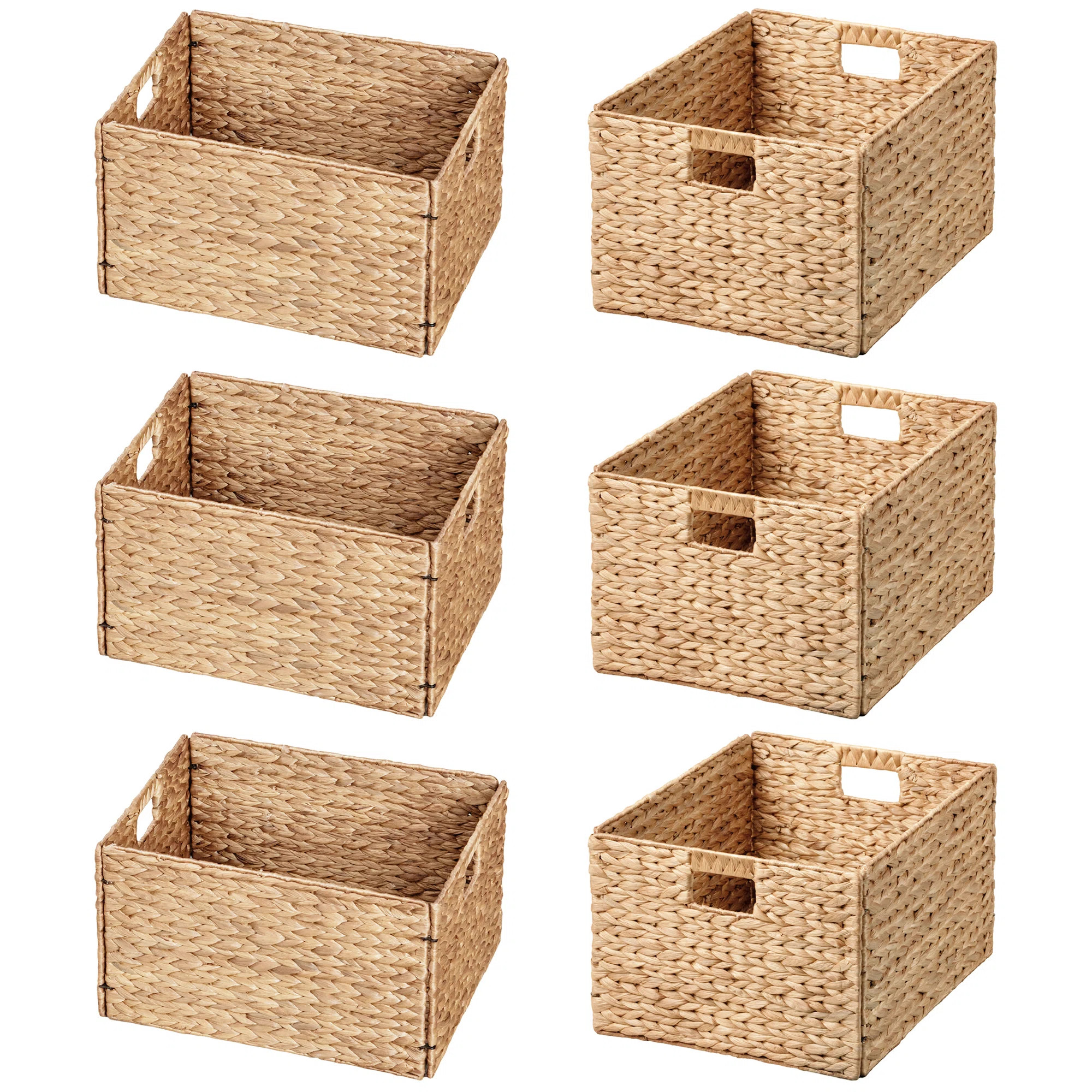Rectangular Natural Water Hyacinth Hand Woven Rattan Wicker Storage Basket Set with Iron Wire Fra... | Wayfair North America