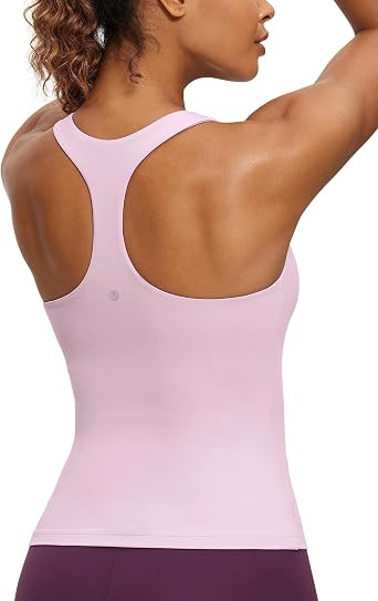 CRZ YOGA Women's Butterluxe Workout Tank Tops with Built in Bra Racerback Yoga Athletic Longline ... | Amazon (UK)