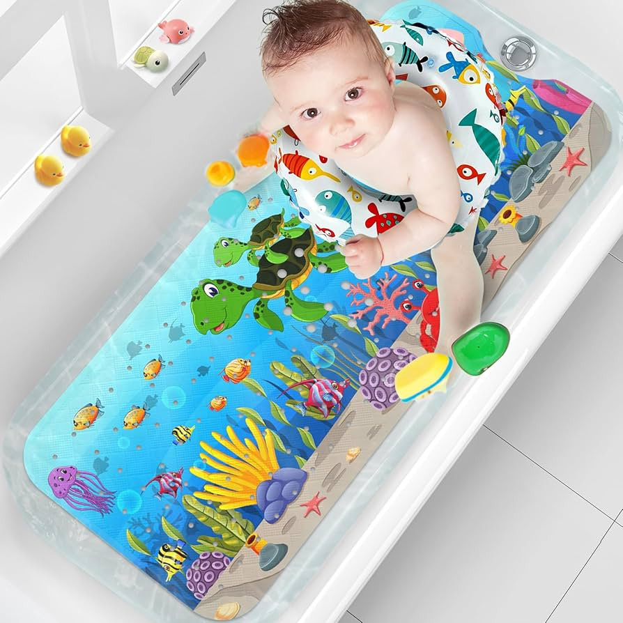 XIYUNTE Baby Bath Mat for Tub for Kids, 40 X 16 Inch Extra Long Kids Bathtub Mat Non Slip, Cartoo... | Amazon (US)