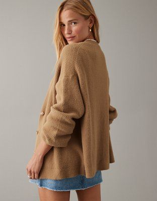 AE Oversized Button-Front Cardigan | American Eagle Outfitters (US & CA)