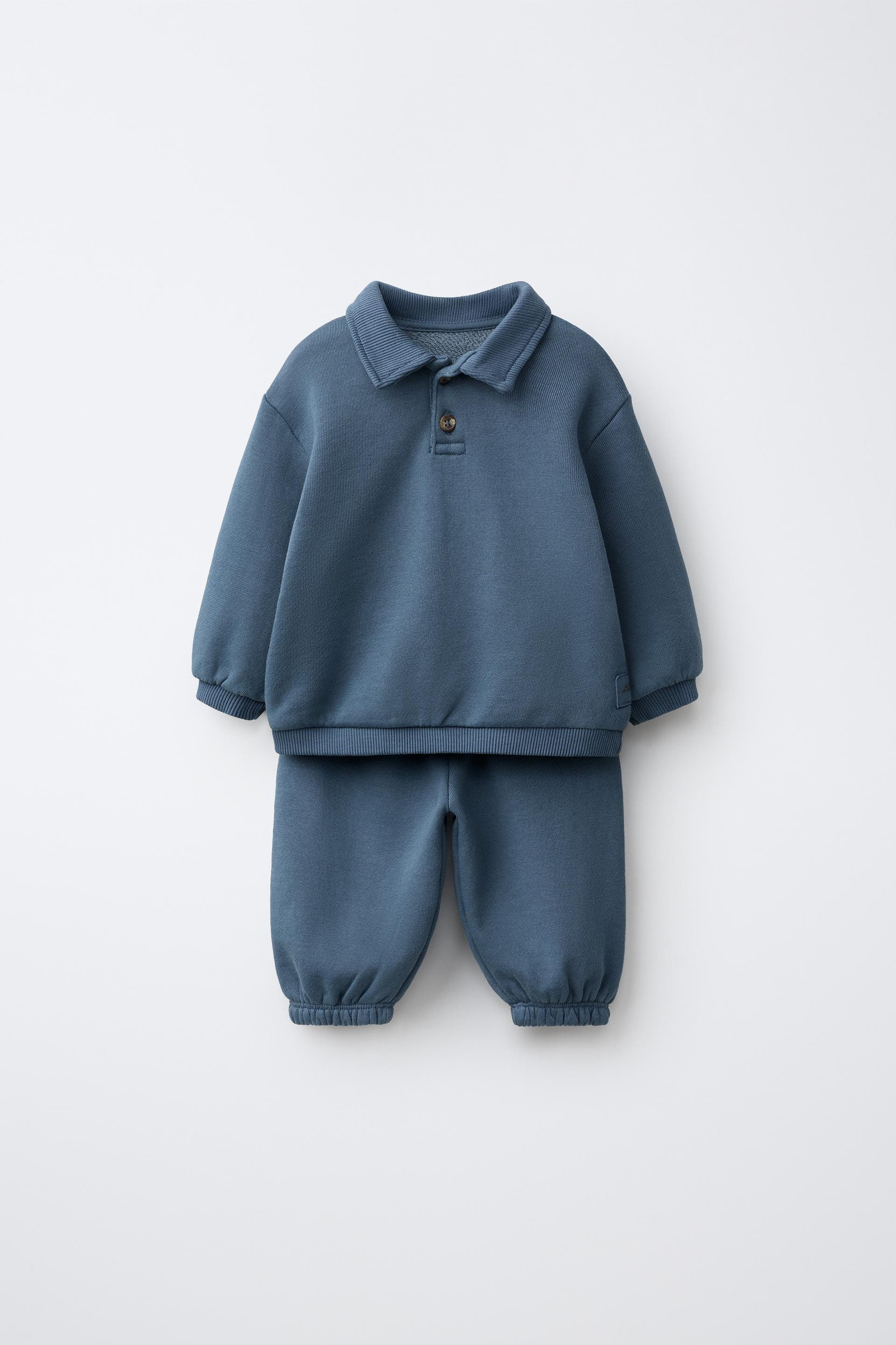 Zara - Polo Collar Sweatshirt And Jogger Pants Set - Light Beige - 12-18 Months (33,9 Inches) - Kids | Zara US