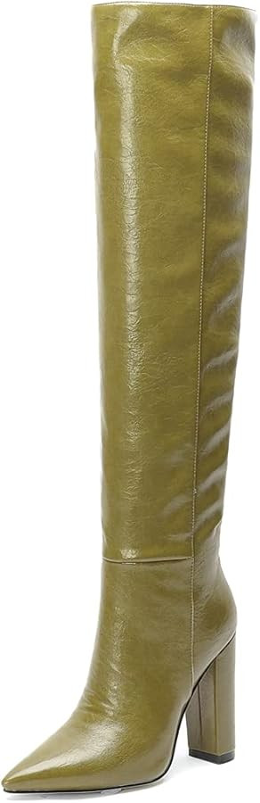 UP2STEP Women Leather Knee High Boots Block Heel Vintage Thigh High Chunky Heeled Dress Shoes for... | Amazon (US)