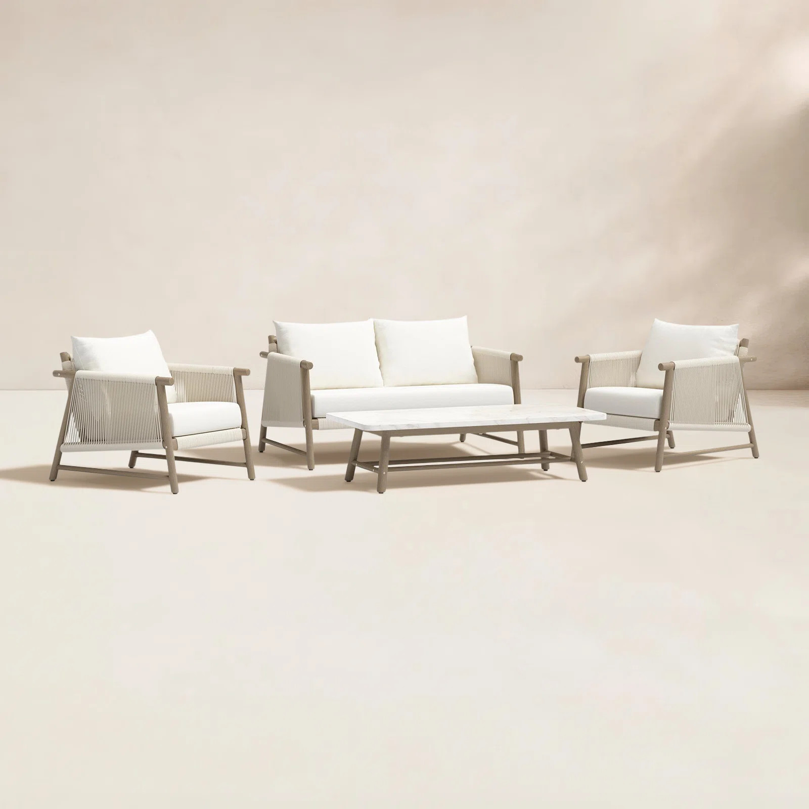 Joss & Main Naomie 4-Piece Acacia Loveseat Seating Set with Olefin Linen & Reviews | Joss & Main | Joss & Main