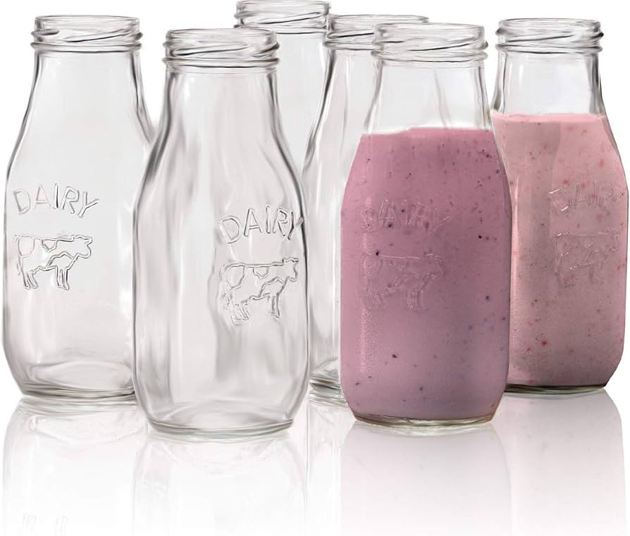 Circleware Country Milk Bottles Set of 6 Drinking Glasses Home and Kitchen Dairy Cow Glassware fo... | Amazon (US)