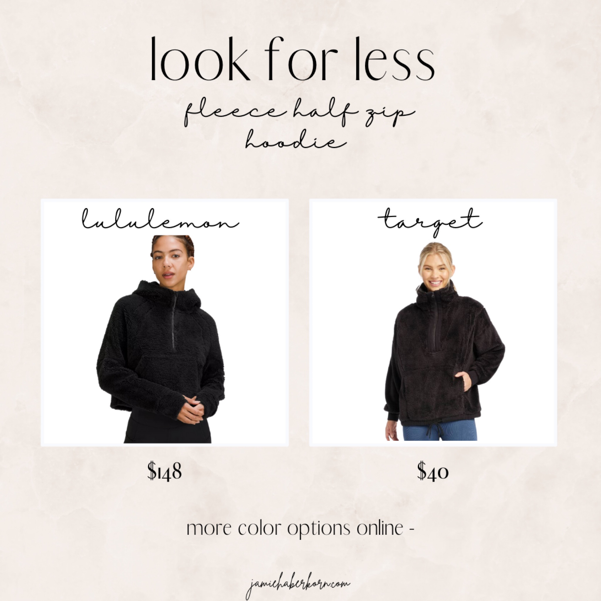 Look for less - lululemon scuba half zip fleece hoodie 


#lululemon #target #lookforless #under100 #under50 #targetfashion #athleisure #comfyfit #ltkfit #workout #hoodie #halfzip 

#LTKunder50 #LTKstyletip #LTKfit