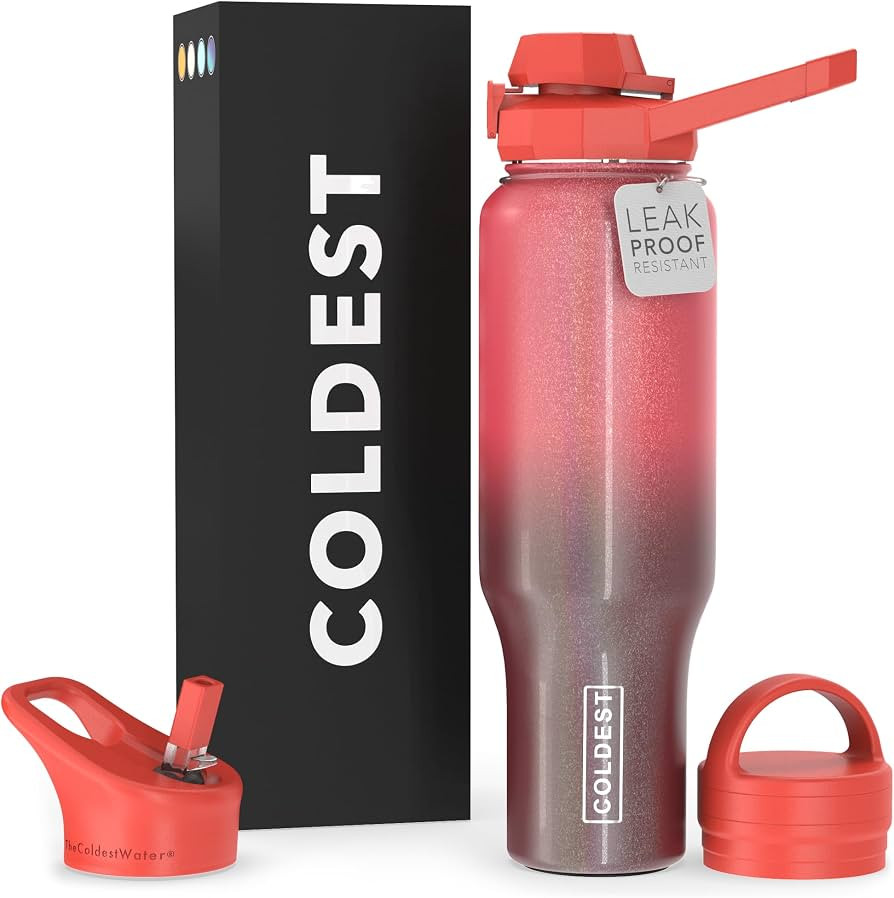 Coldest Sports Water Bottle - 3 in 1 Lids (Chug, Straw, Handle) - Insulated Stainless Steel Tumbl... | Amazon (US)