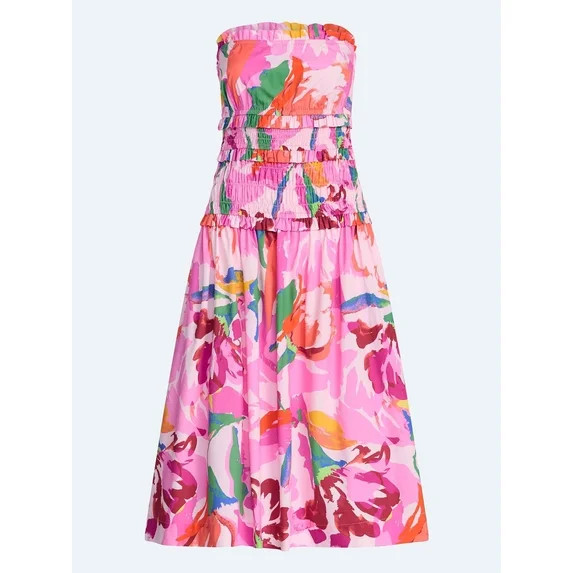 Free Assembly Women's and Women's Plus Strapless Cotton Poplin Tiered Midi Dress, Sizes XS-4X | Walmart (US)