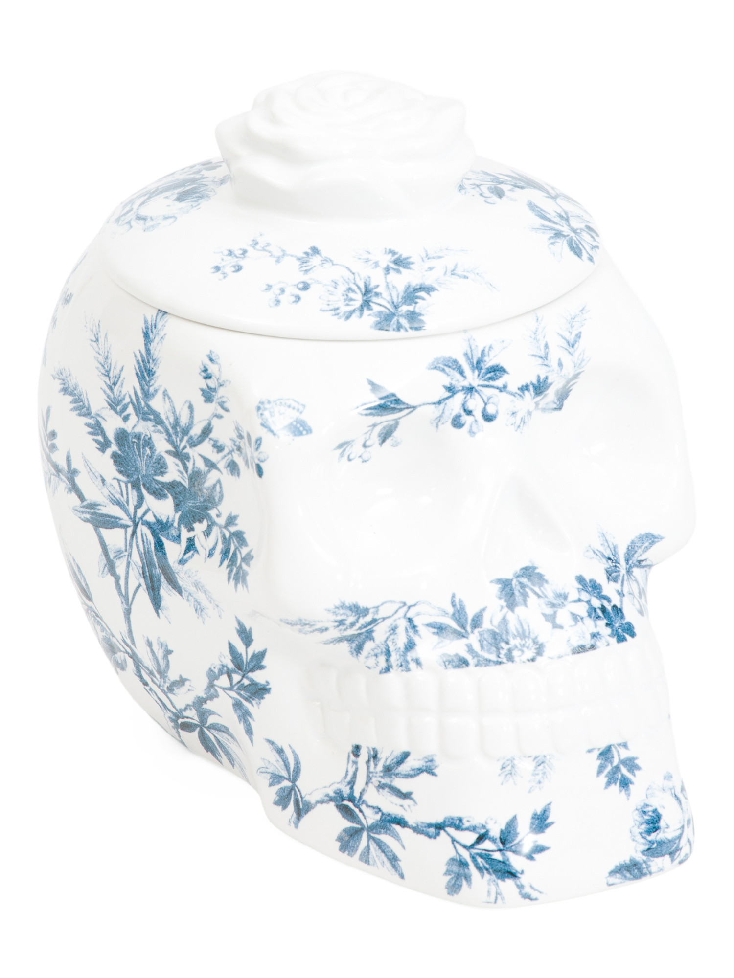 33.8oz Ceramic Sculpted Floral Skull Candle With Lid | TJ Maxx