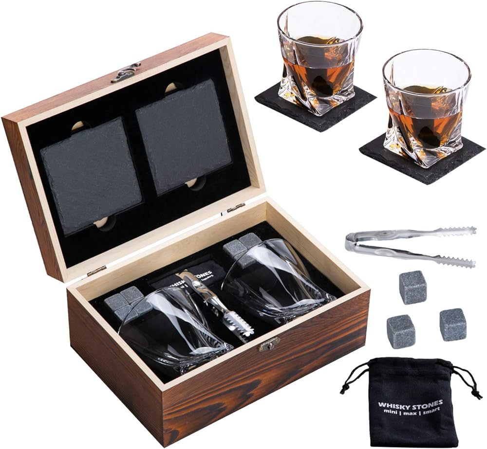 Whiskey Stones and Glasses Gift Set for Men – 8 Whiskey Scotch Chilling Stones, 2 Twist Whiskey... | Amazon (CA)
