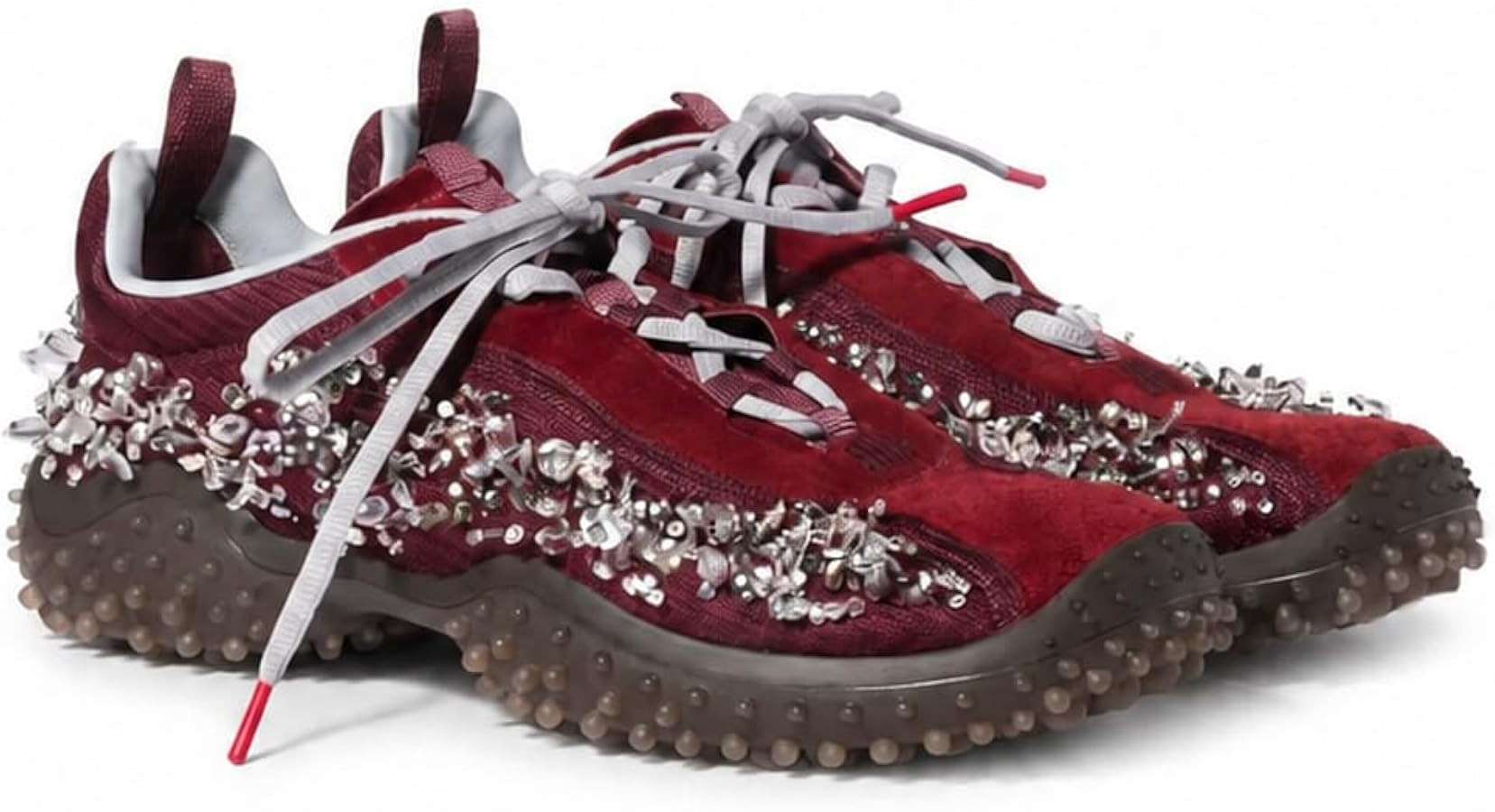 Women's Chunky Sneakers Lace\u2011Up Suede Technical Fabric Sneakers with Crystal Sequin Embroide... | Amazon (US)