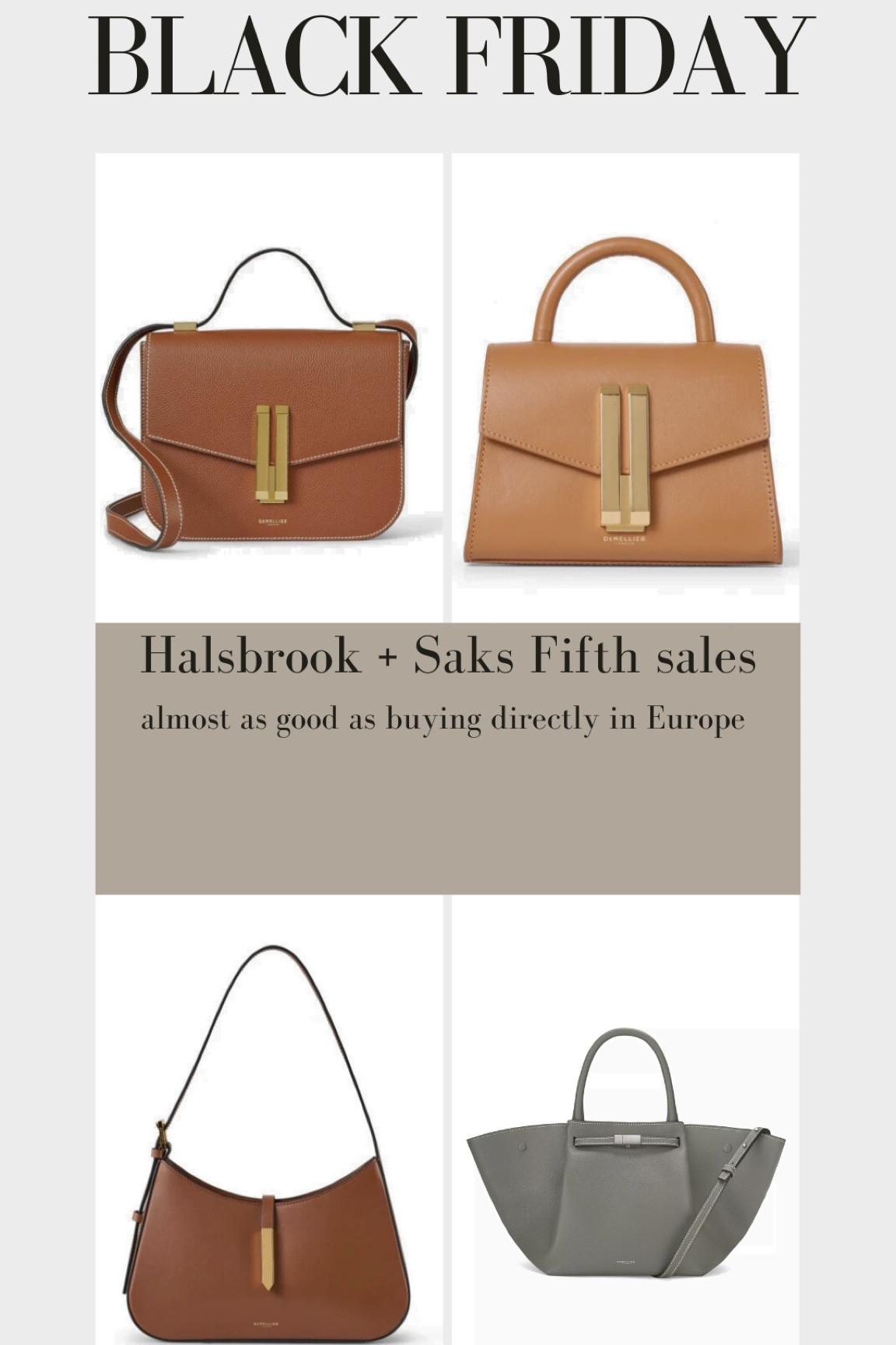 DeMellier London quiet luxury purses on sale! At Saks Fifth and Halsbrook! Prices are almost as good, as with you were buying tax free in Europe!

#LTKStyleTip #LTKHoliday #LTKSaleAlert