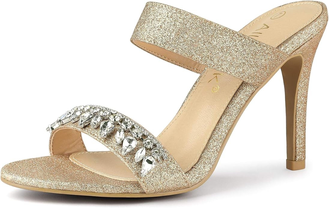 Allegra K Women's Glitter Rhinestone Stiletto Heels Sandals | Amazon (US)