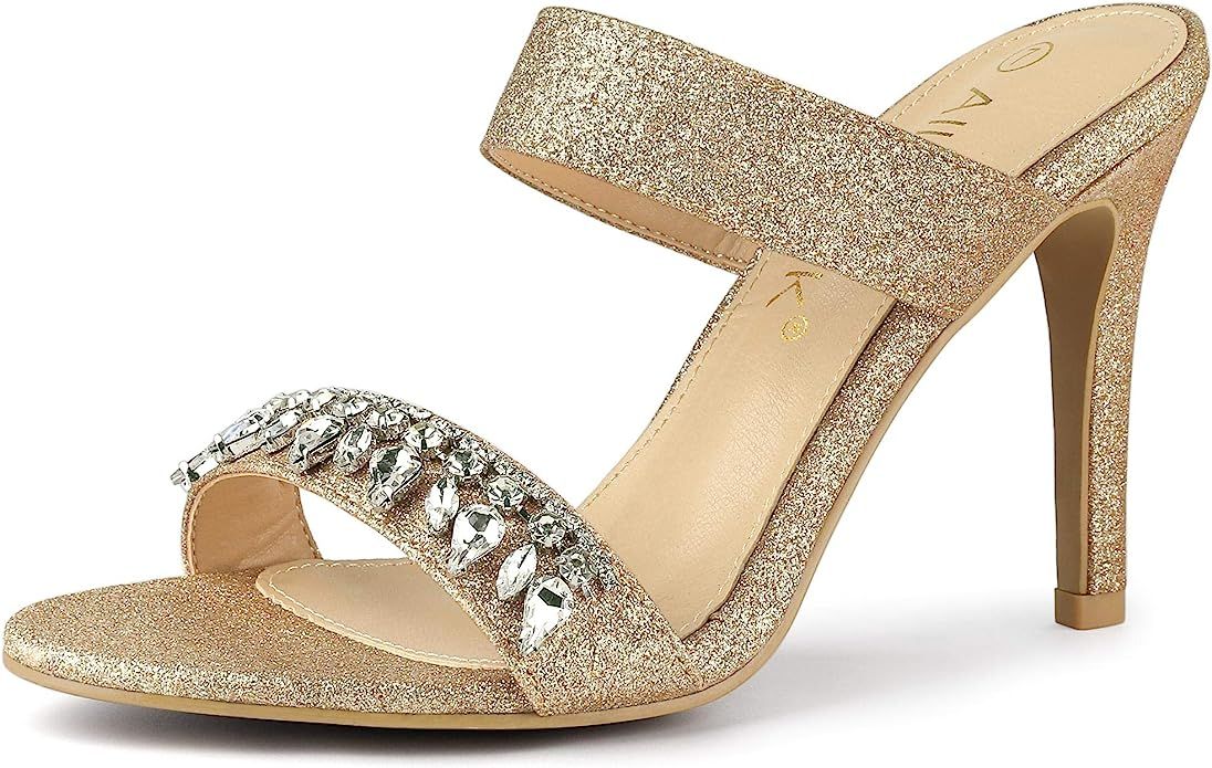 Allegra K Women's Glitter Rhinestone Stiletto Heels Sandals | Amazon (US)