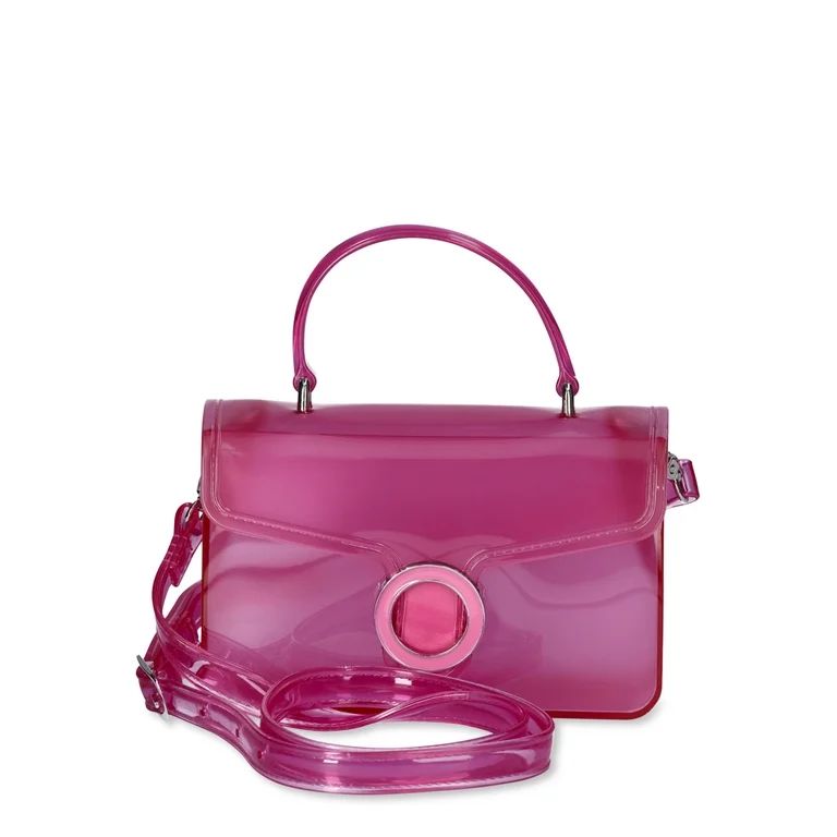 No Boundaries Women's Contemporary Jelly Flap Crossbody Bag, Bright Flamingo | Walmart (US)