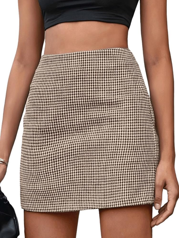 MakeMeChic Women's Plaid Mini Skirt High Waist Pencil Bodycon Short Fall Skirts | Amazon (US)