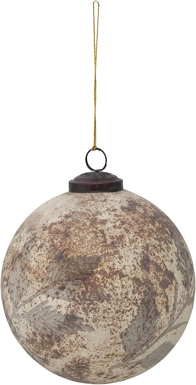 Creative Co-Op Glass Ball Ornament with Etched Leaf Pattern, Marbled Matte Cream and Brown | Amazon (US)