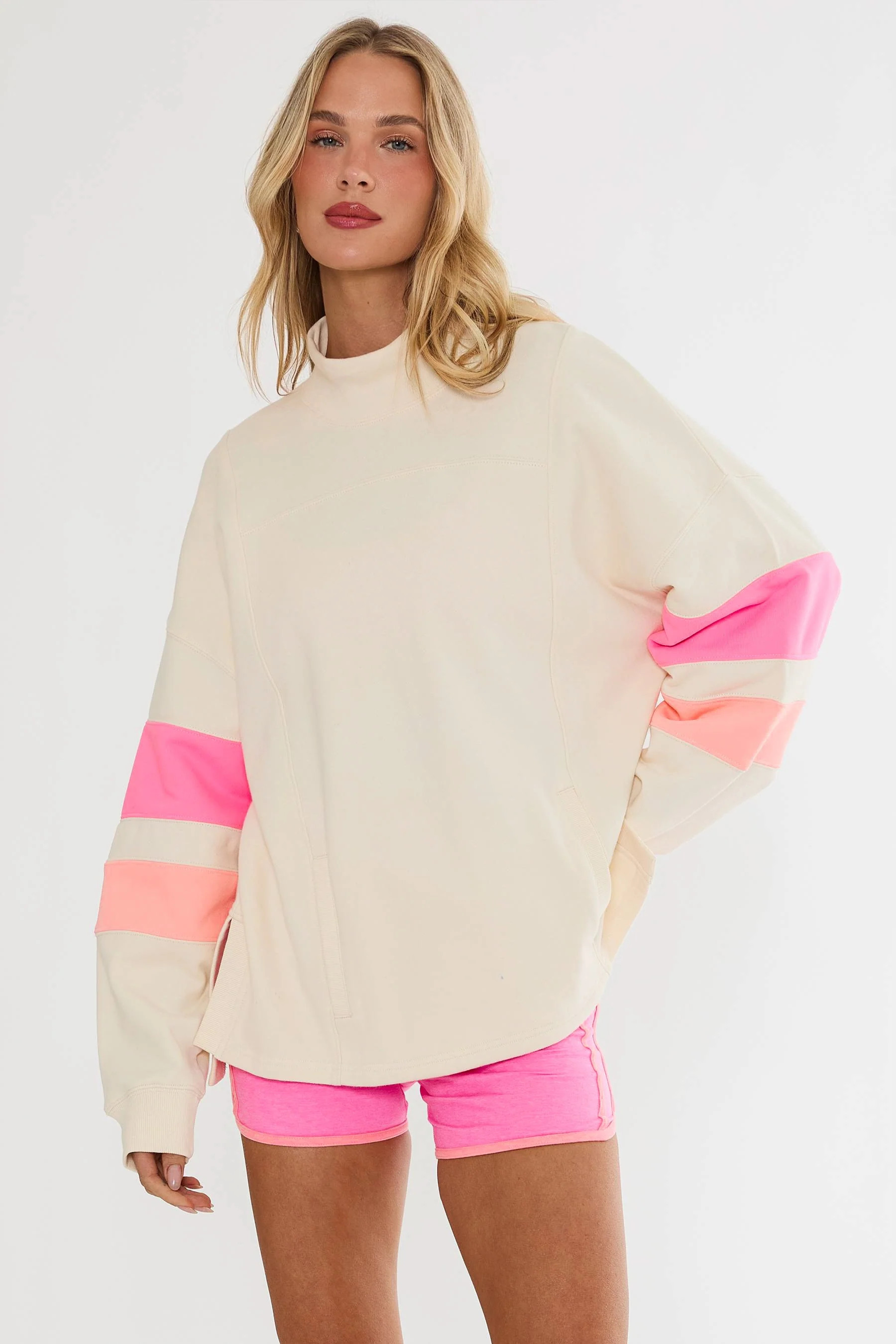 Jaylyn Sweatshirt Shoreline Colorblock | Mock Neck Sweatshirt Colorblock Sleeve | Beach Riot | Beach Riot