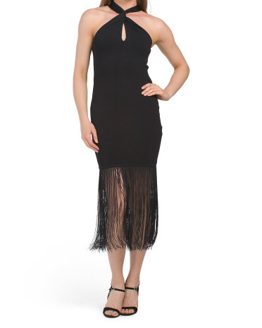 Twist Front Fringe Hem Midi Dress | TJ Maxx